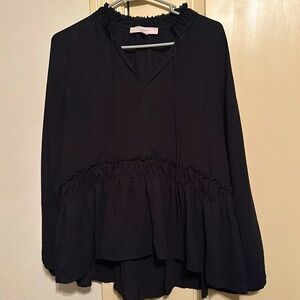 AnnTaylor Loft Black shirt- long sleeve shorter in the front longer in the back